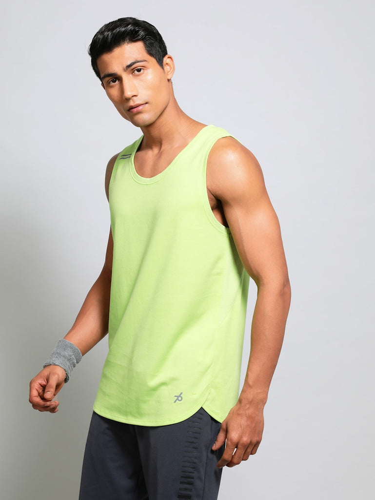 Green Glow JOCKEY Men's Solid Low Neck Tank Top