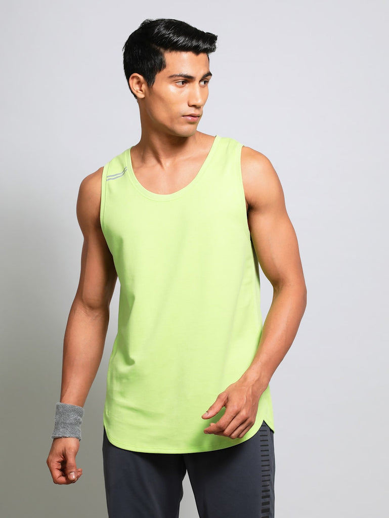 Green Glow JOCKEY Men's Solid Low Neck Tank Top