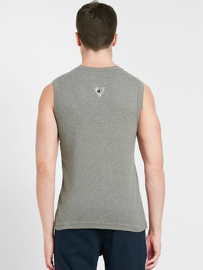 Grey Melange JOCKEY Men's Solid Round Neck Muscle Vest.