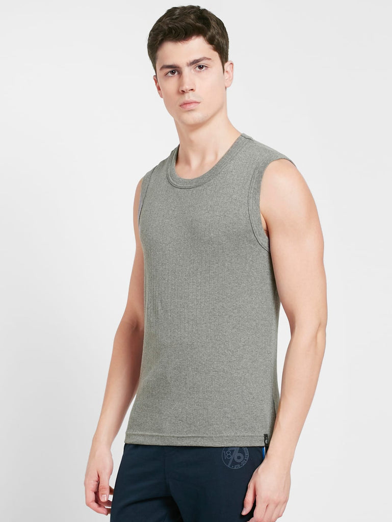 Grey Melange JOCKEY Men's Solid Round Neck Muscle Vest.