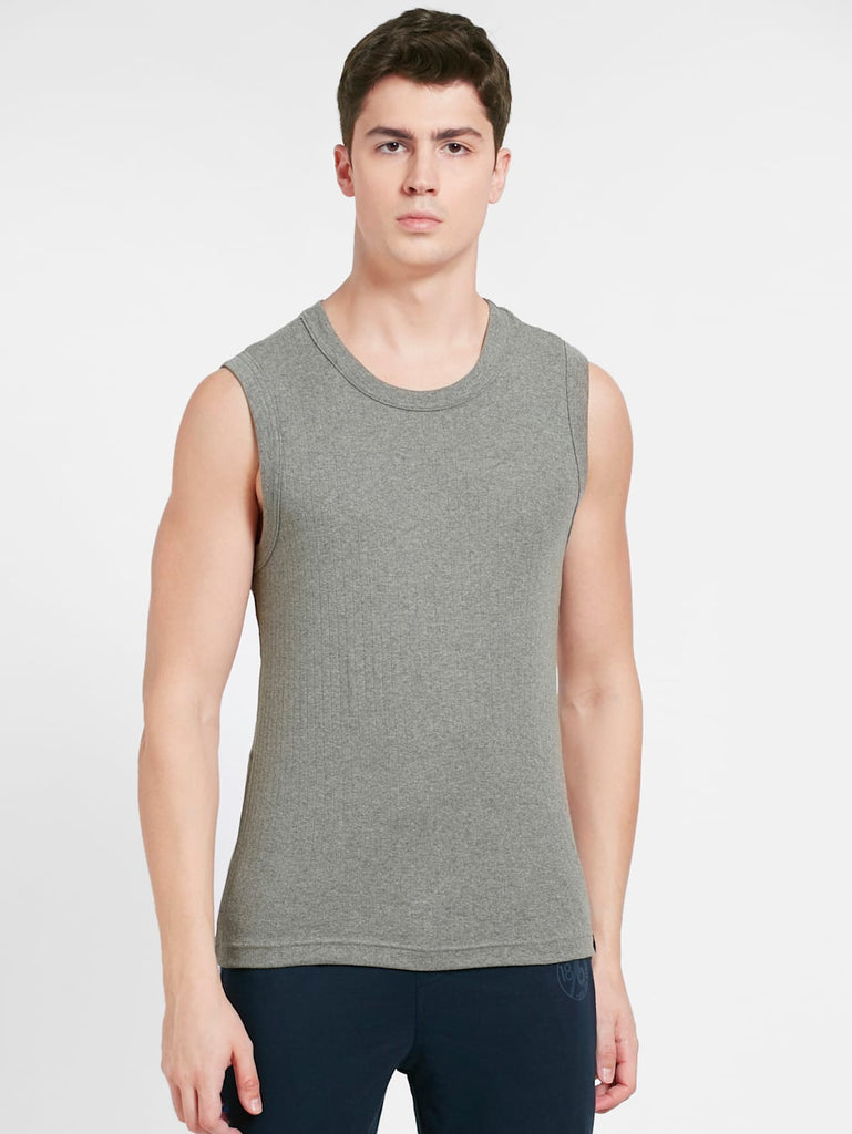 Grey Melange JOCKEY Men's Solid Round Neck Muscle Vest.