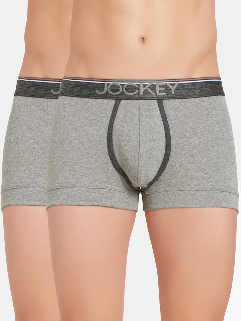 Grey Melange Jockey Cotton rib Solid Trunk Underwear For Men