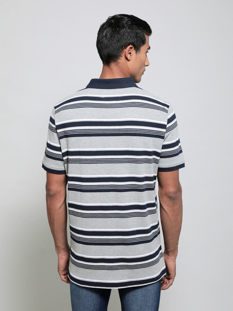 Grey Melange JOCKEY Men's Striped Polo T-Shirt