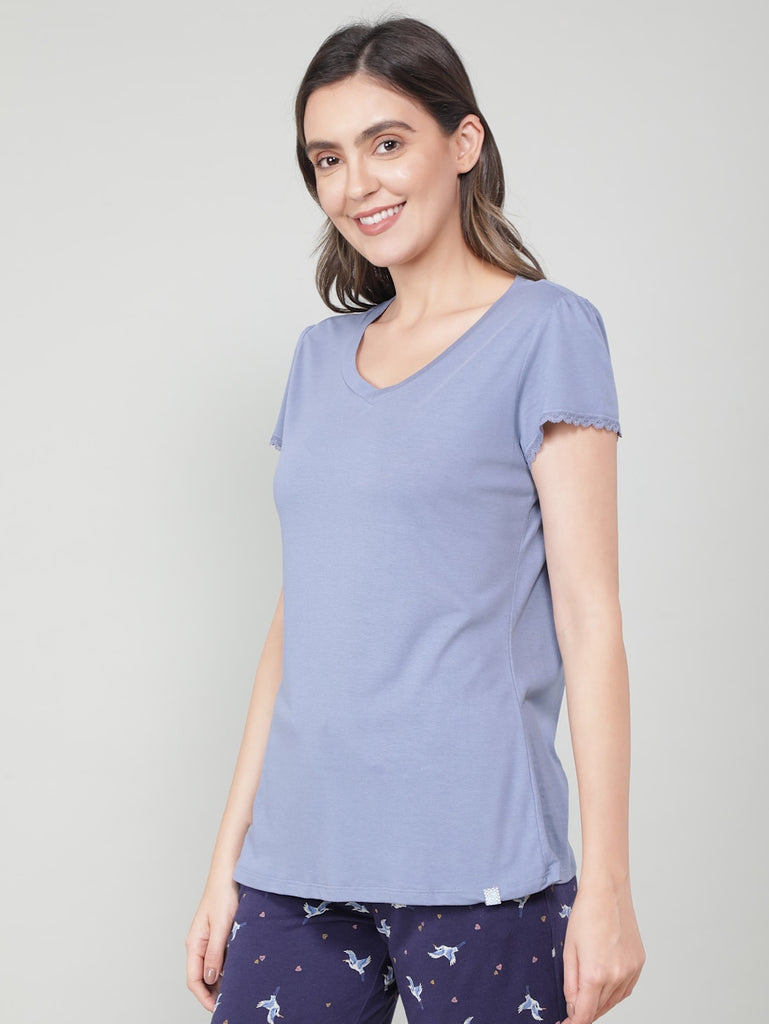 Infinity Blue JOCKEY Women's Solid V Neck Half Sleeve T-Shirt