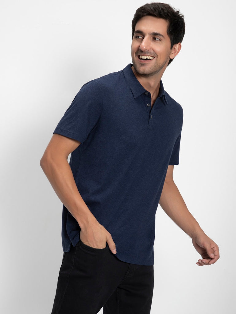 Ink Blue Melange JOCKEY Men's Tencel Micro Modal Cotton Half Sleeve Polo T-Shirt