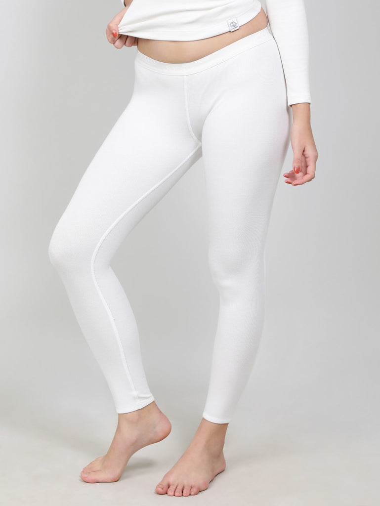 White JOCKEY Women's Soft Touch Fleece Fabric Leggings.