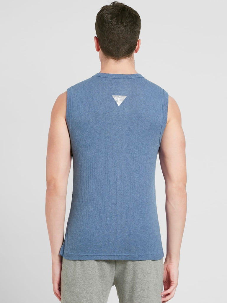 Light Denim Melange JOCKEY Men's Solid Round Neck Muscle Vest.