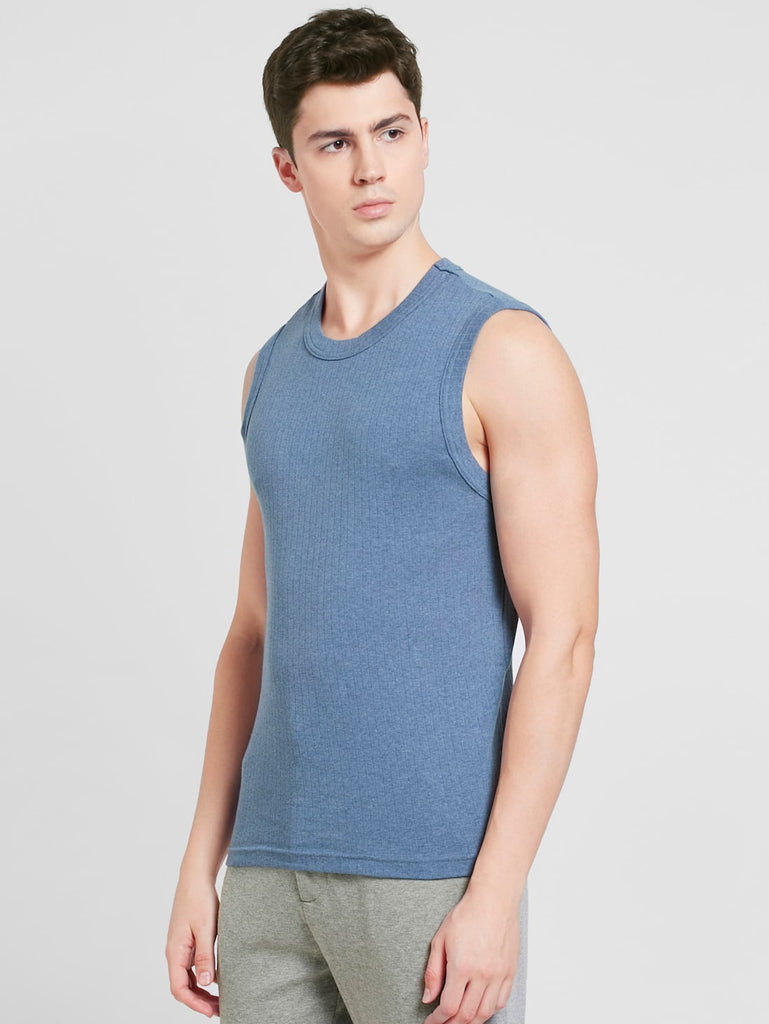 Light Denim Melange JOCKEY Men's Solid Round Neck Muscle Vest.