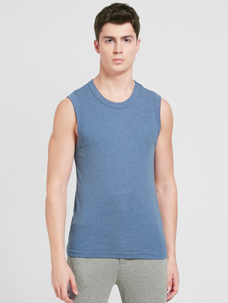 Light Denim Melange JOCKEY Men's Solid Round Neck Muscle Vest.