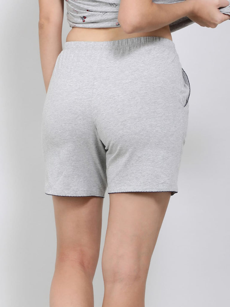 Light Grey Melange JOCKEY Women's Super Combed Cotton Relaxed Fit Sleep Shorts.