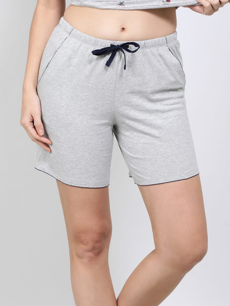 Light Grey Melange JOCKEY Women's Super Combed Cotton Relaxed Fit Sleep Shorts.