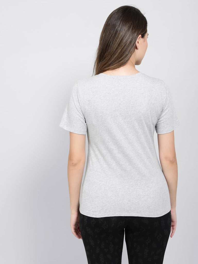 Light Grey Melange JOCKEY Women's V-Neck Half Sleeve T-Shirt