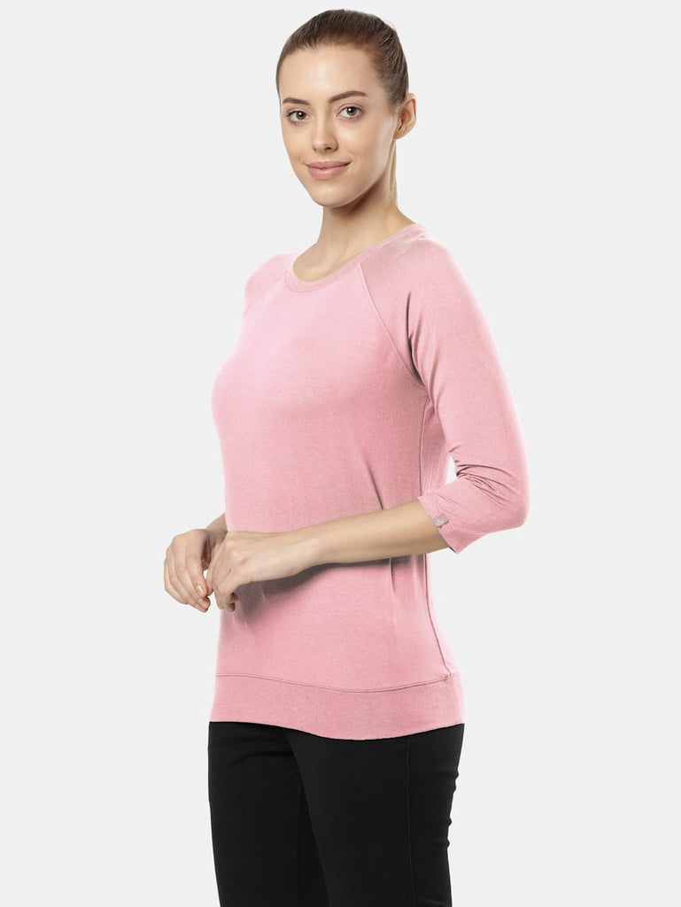 Lilas JOCKEY Women's Regular Solid Round Neck 3/4th Sleeve T-Shirt