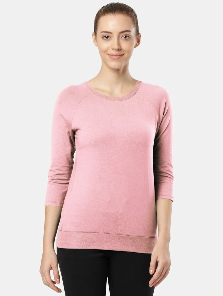 Lilas JOCKEY Women's Regular Solid Round Neck 3/4th Sleeve T-Shirt