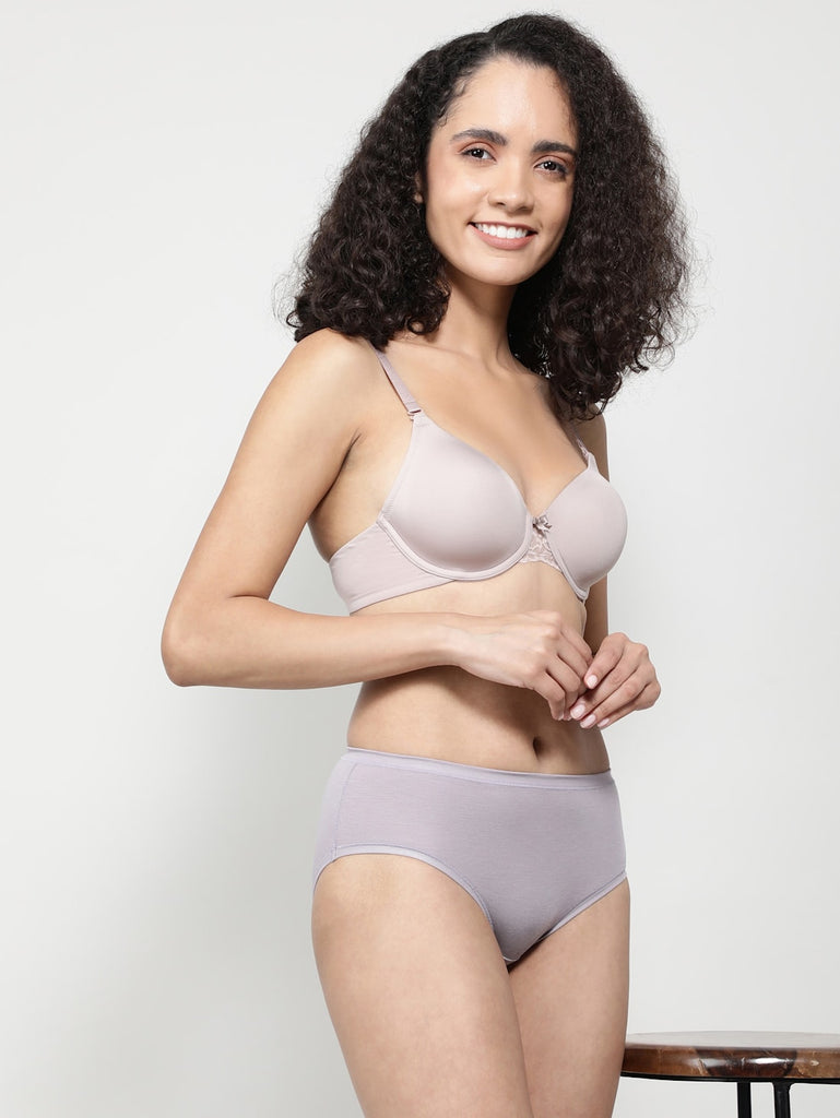 Minimal Grey High Coverage High Waist JOCKEY Women's Hipster Panties.