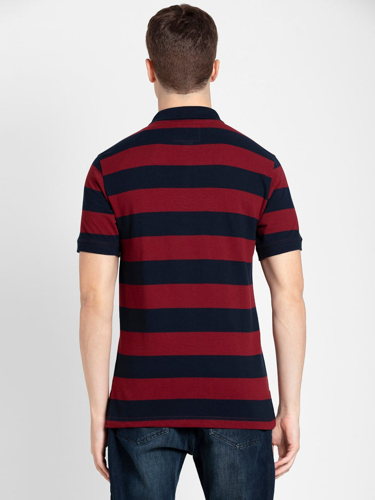 Navy and Deep Red JOCKEY Men's Striped Polo T-Shirt