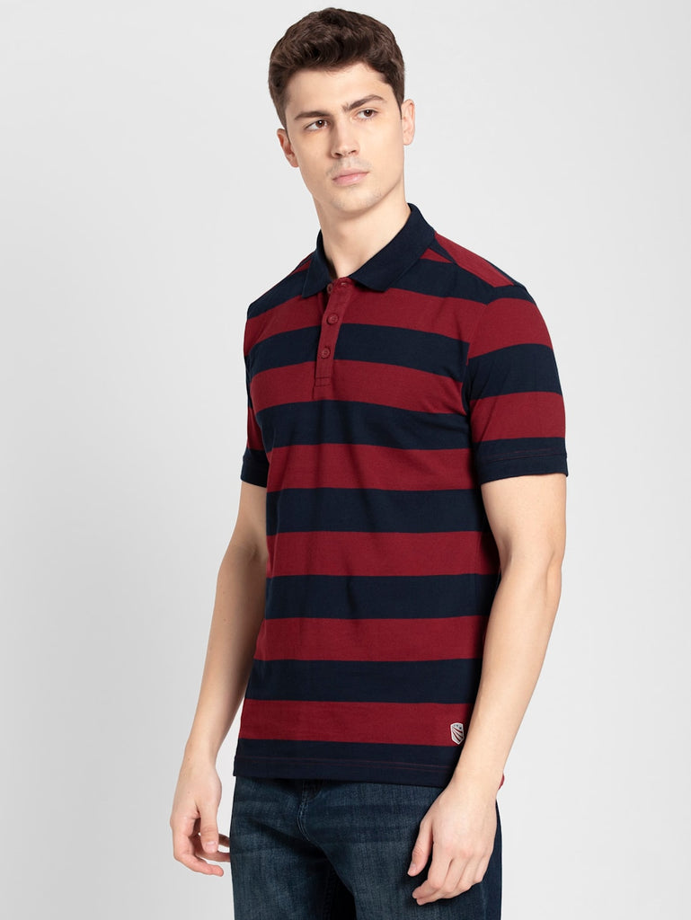 Navy and Deep Red JOCKEY Men's Striped Polo T-Shirt