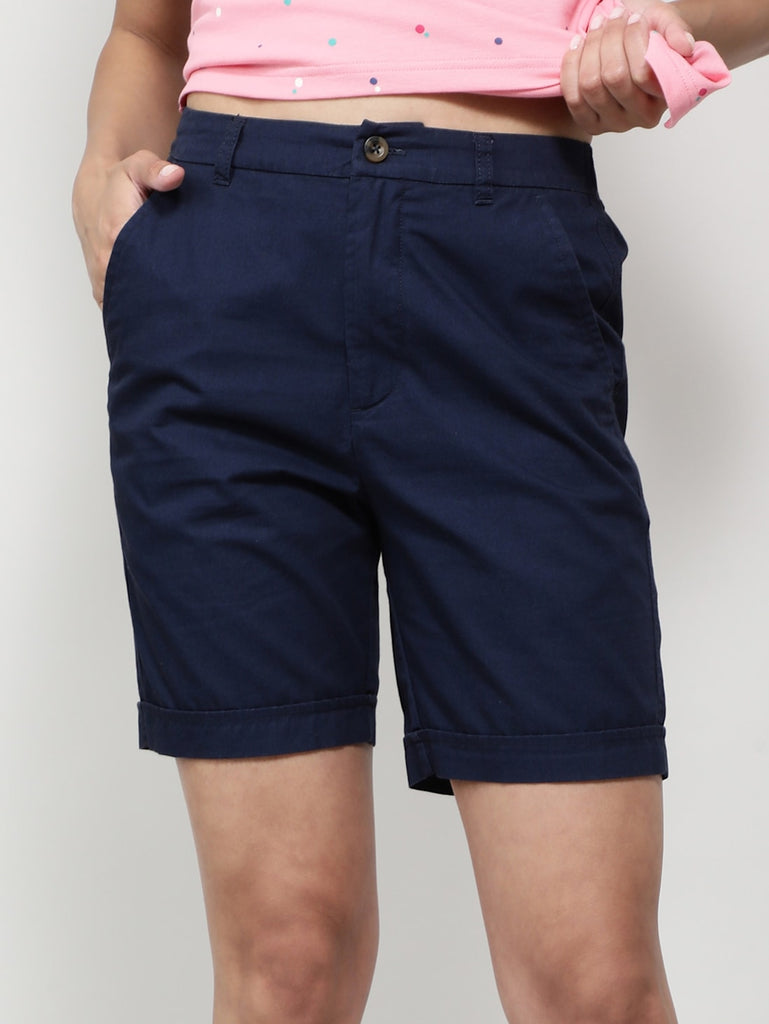 Navy Blazer JOCKEY Women's Twill Fabric Relaxed Fit Shorts