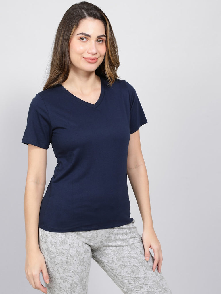 Navy Blazer JOCKEY Women's V-Neck Half Sleeve T-Shirt