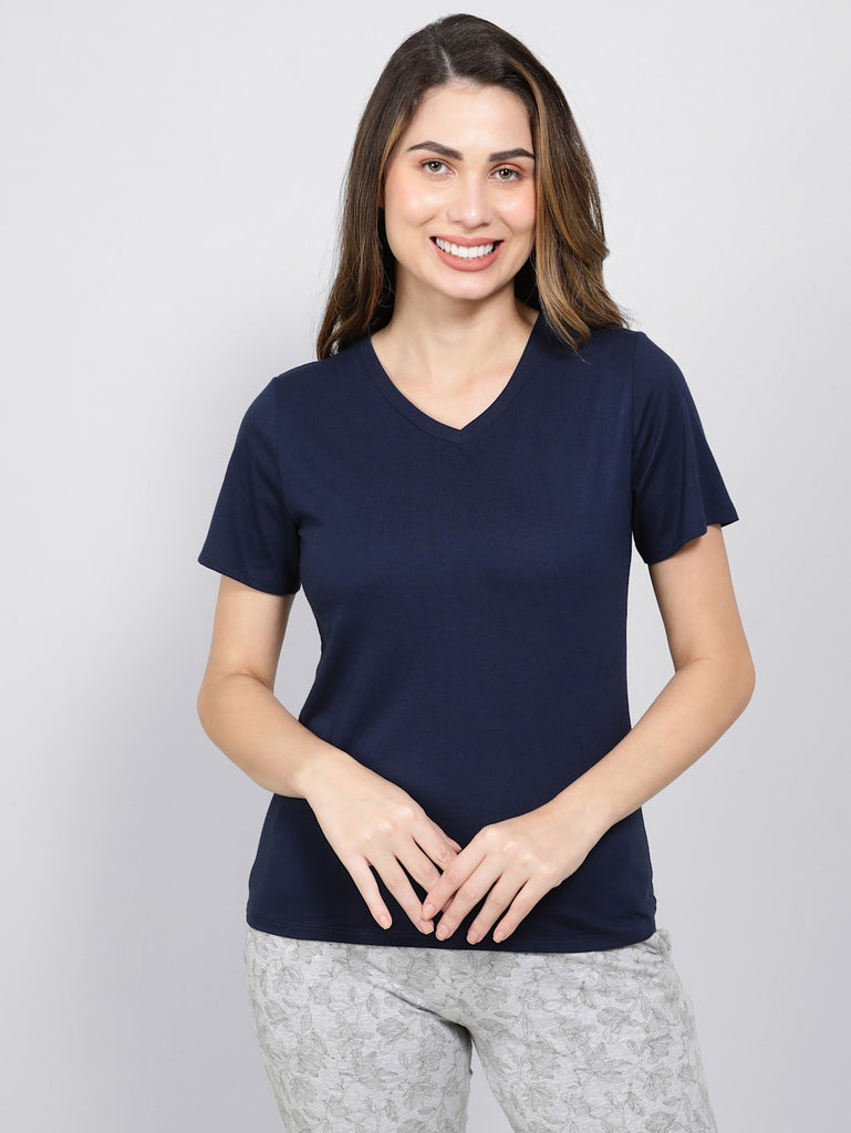 Navy Blazer JOCKEY Women's V-Neck Half Sleeve T-Shirt