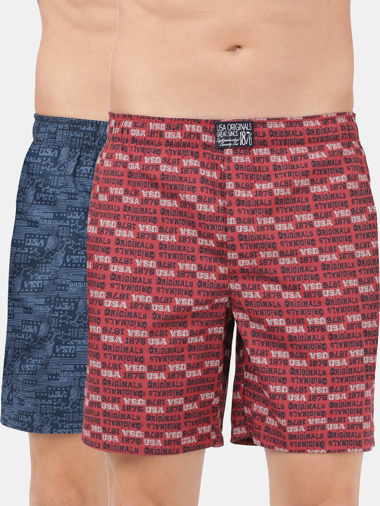 Navy Brick red JOCKEY Men's Cotton Printed Boxer Shorts