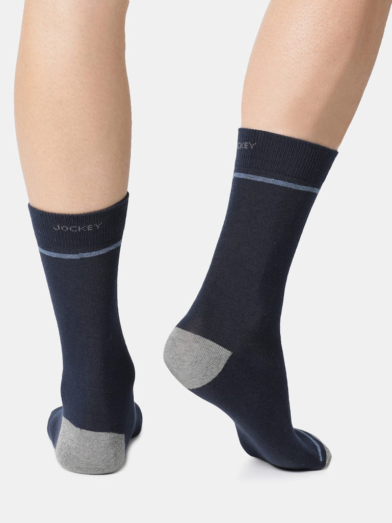 Navy Jockey Men's Compact Cotton Stretch Crew Length Socks with Stay Fresh Treatment