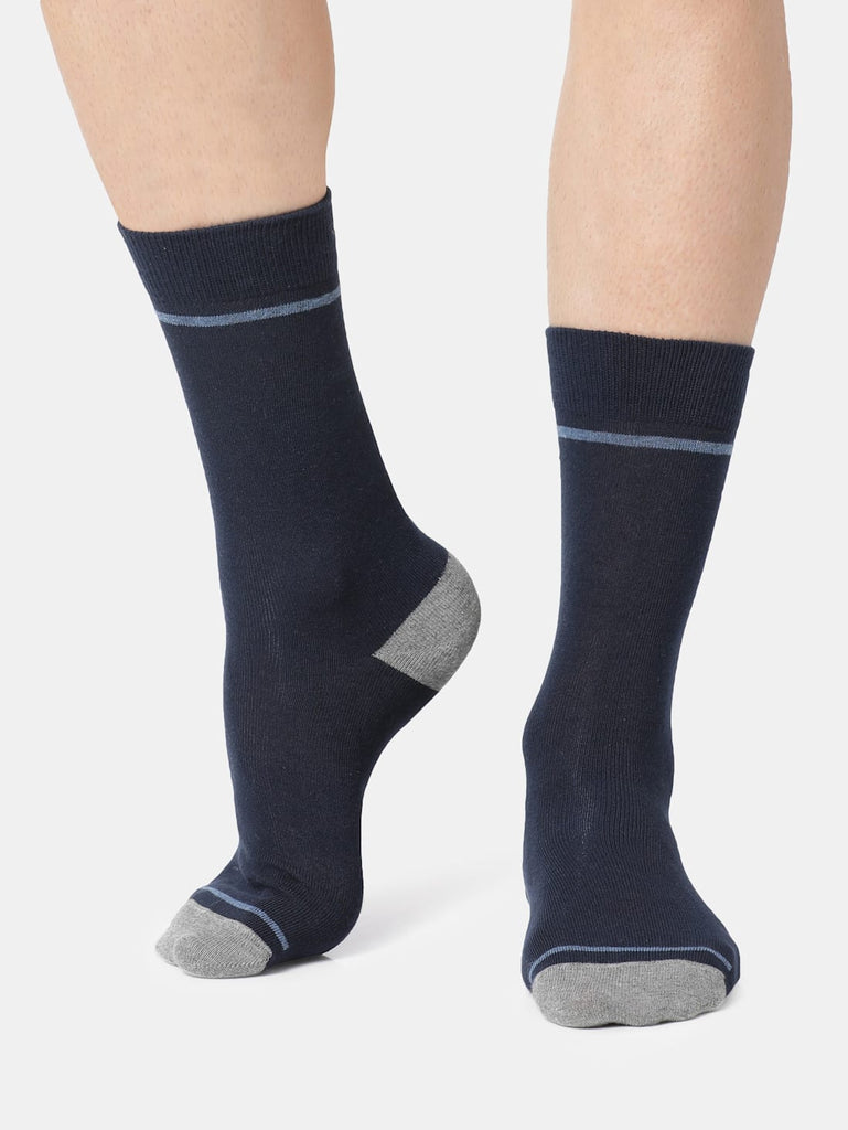 Navy Jockey Men's Compact Cotton Stretch Crew Length Socks with Stay Fresh Treatment