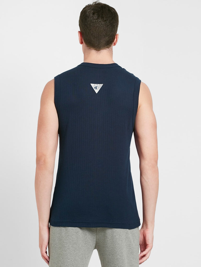 Navy Melange JOCKEY Men's Solid Round Neck Muscle Vest.