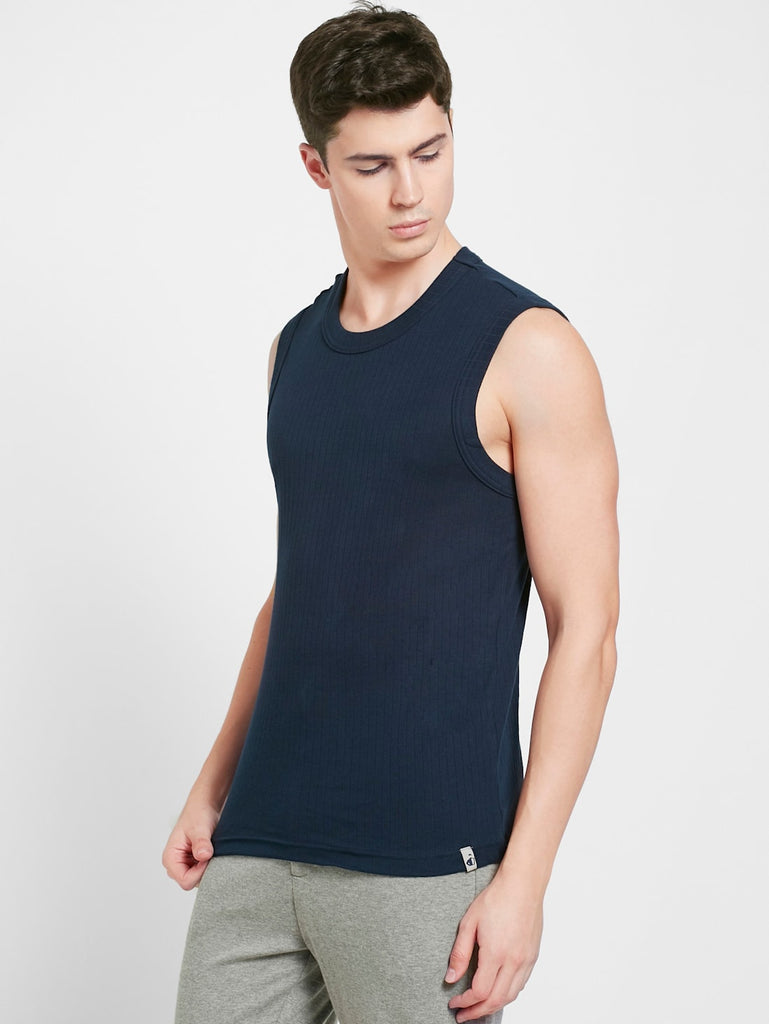 Navy Melange JOCKEY Men's Solid Round Neck Muscle Vest.