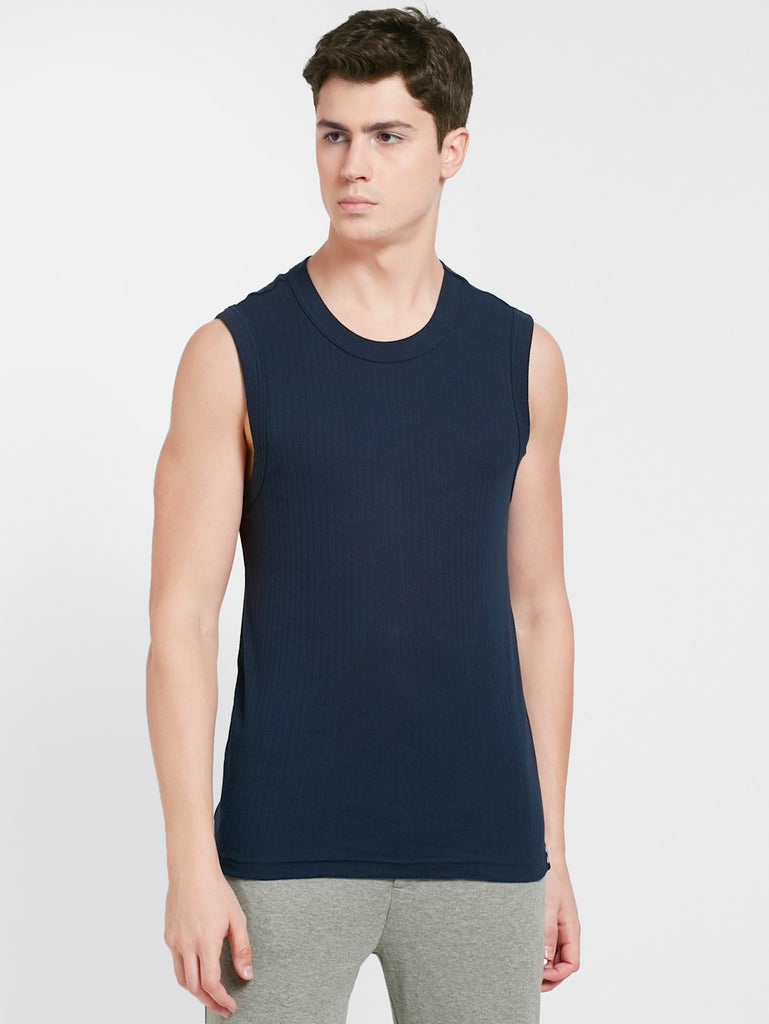 Navy Melange JOCKEY Men's Solid Round Neck Muscle Vest.