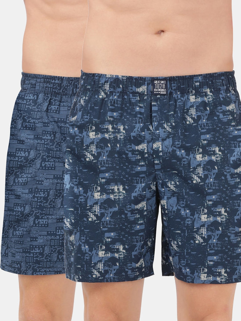 Navy JOCKEY Men's Cotton Printed Boxer Shorts