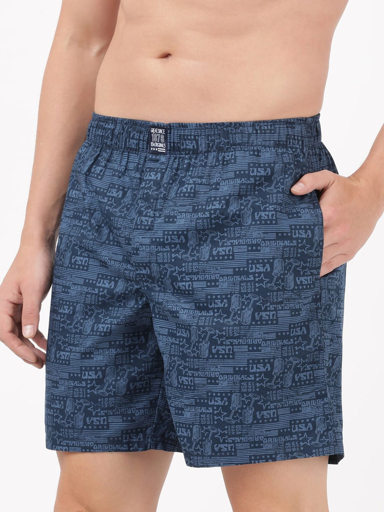 Navy JOCKEY Men's Cotton Printed Boxer Shorts