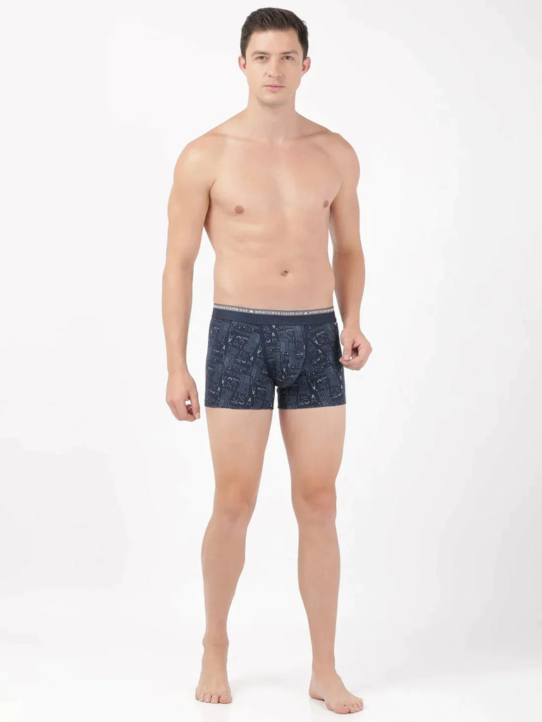 Navy Jockey Elastane Stretch Printed Trunk Underwear For Men