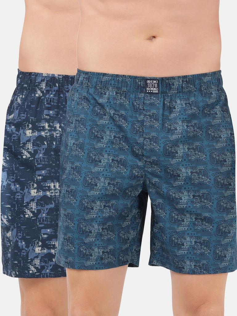 Navy Seaport Teal JOCKEY Men's Cotton Printed Boxer Shorts