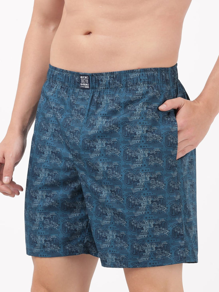 Seaport Teal Nickle JOCKEY Men's Cotton Printed Boxer Shorts