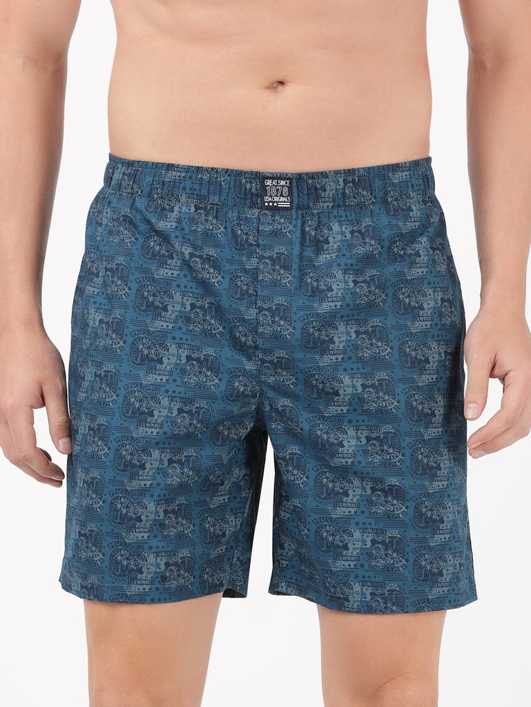 Seaport Teal Nickle JOCKEY Men's Cotton Printed Boxer Shorts