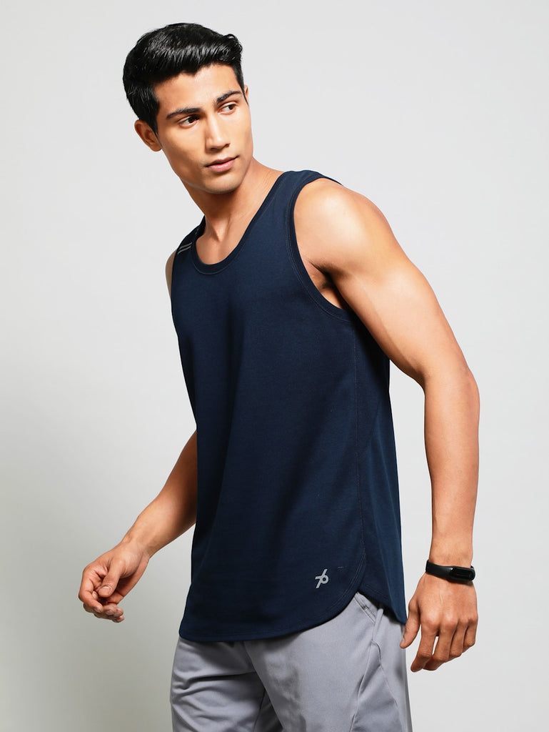 Navy JOCKEY Men's Solid Low Neck Tank Top