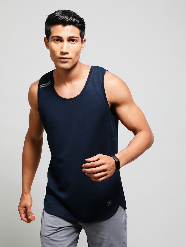 Navy JOCKEY Men's Solid Low Neck Tank Top