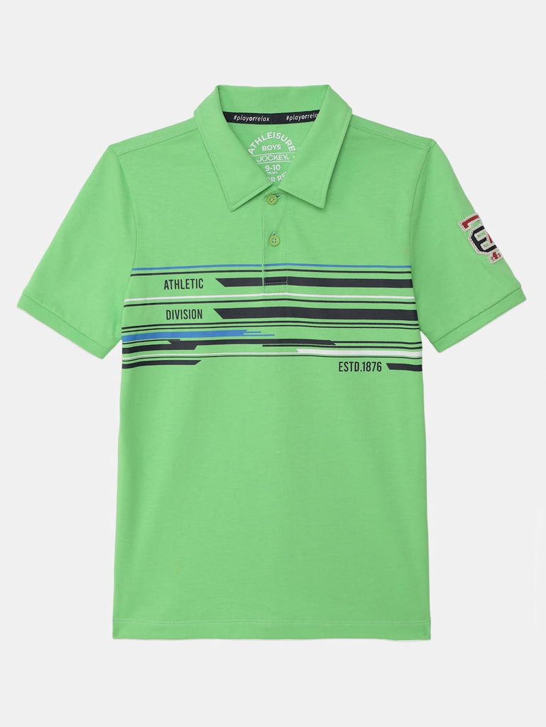 Neon Green JOCKEY Boy's Graphic Printed Half Sleeve Polo T-Shirt