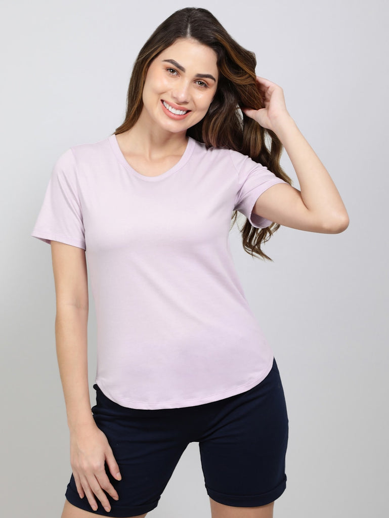 Orchid Bloom JOCKEY Women's Relaxed Solid Curved Hem Style Half Sleeve T-Shirt