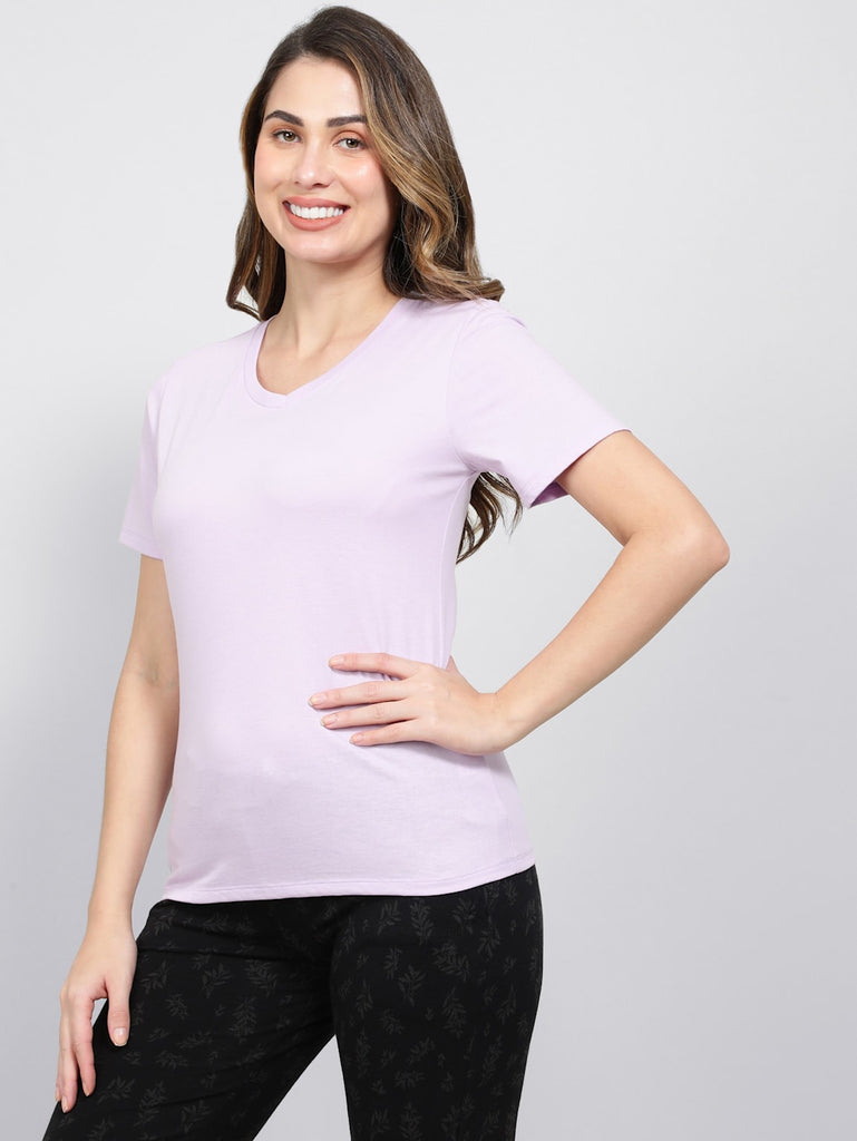 Orchid Bloom JOCKEY Women's V-Neck Half Sleeve T-Shirt