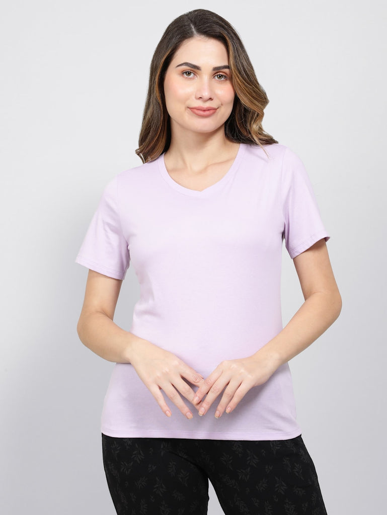 Orchid Bloom JOCKEY Women's V-Neck Half Sleeve T-Shirt