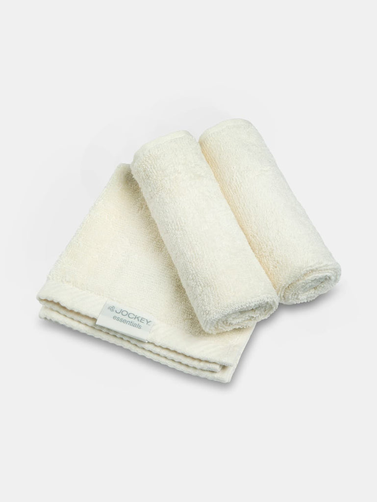 Pearl White Jockey Cotton Terry Ultrasoft and Durable Solid Face Towel (pack of 3)