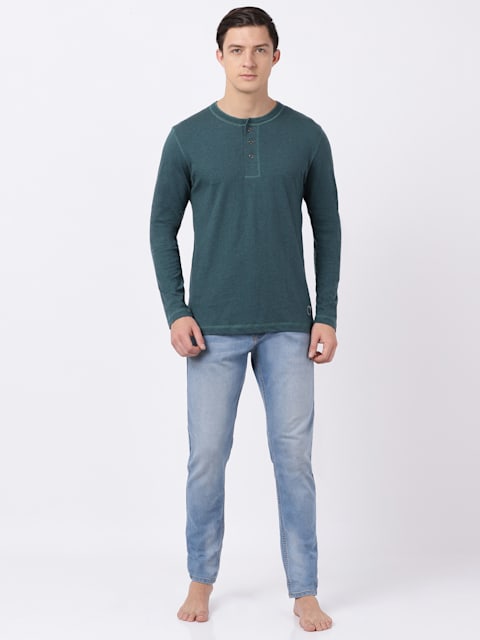 Pine Melange JOCKEY Men's Solid Full Sleeve Henley T-Shirt