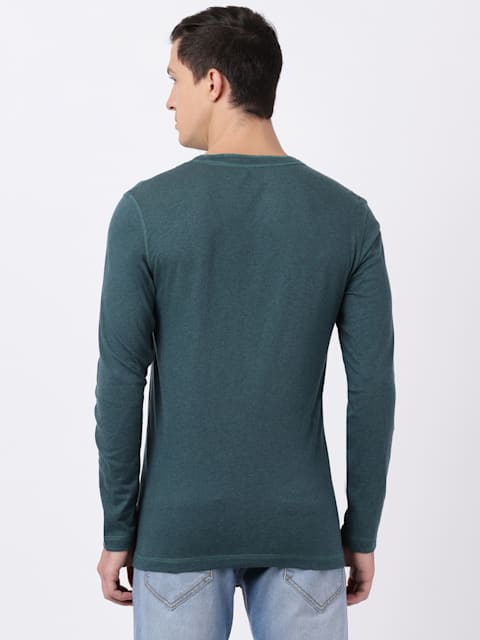 Pine Melange JOCKEY Men's Solid Full Sleeve Henley T-Shirt