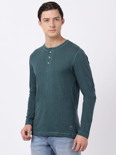 Pine Melange JOCKEY Men's Solid Full Sleeve Henley T-Shirt