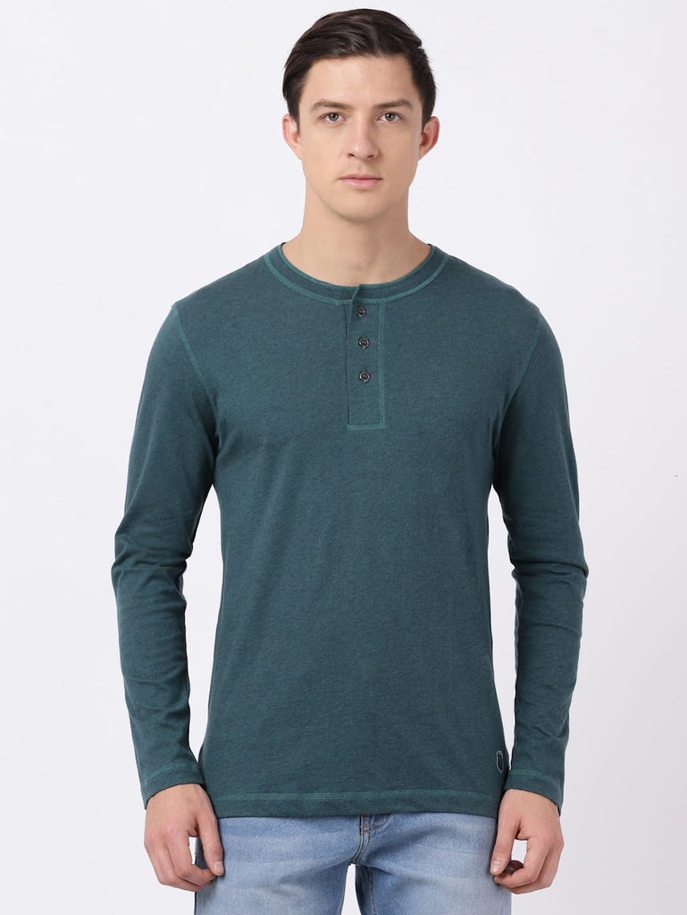 Pine Melange JOCKEY Men's Solid Full Sleeve Henley T-Shirt