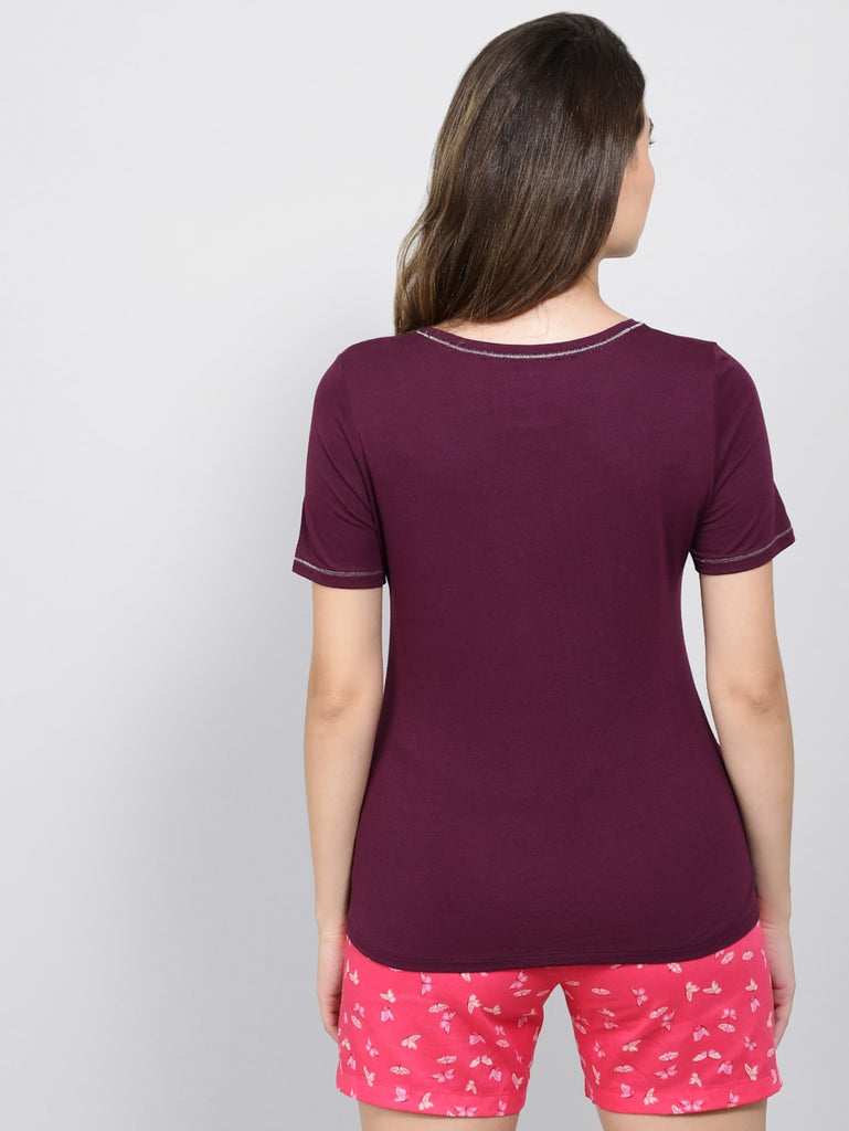 Purple Wine JOCKEY Women's Round neck Half Sleeve T-Shirt.