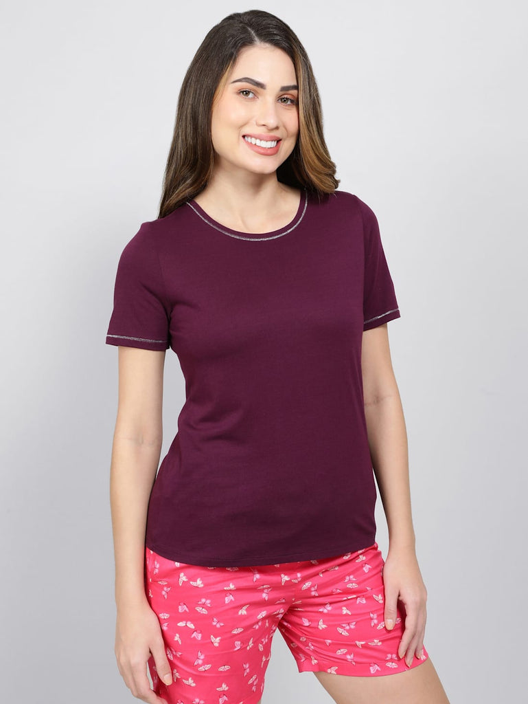 Purple Wine JOCKEY Women's Round neck Half Sleeve T-Shirt.