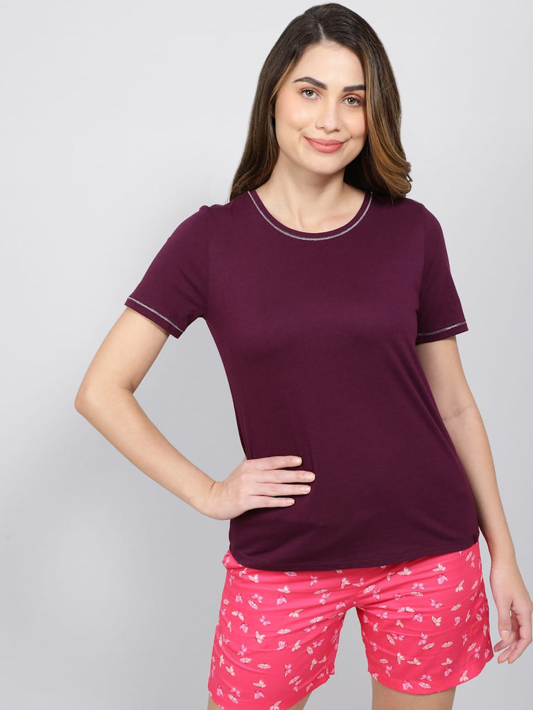 Purple Wine JOCKEY Women's Round neck Half Sleeve T-Shirt.